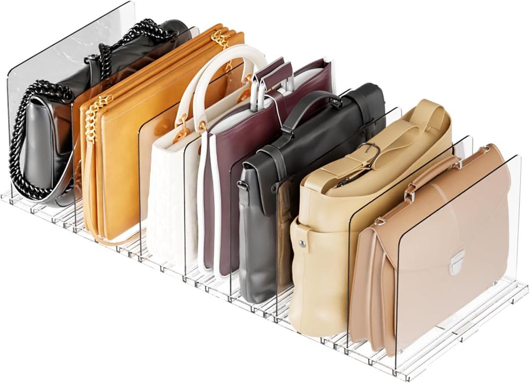 Yieach Clear Acrylic Shelf Dividers for Closet Organization,8 Pack Adjustable Bags,Clutch,Purse Organizer and Storage,Handbag Organizer for Closets,Purse Divider,8.8 Tall Sweater,Tshirt,Towel Divider