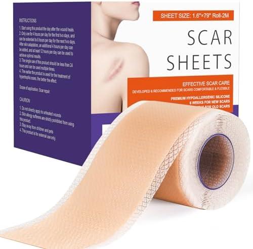 Women's Medical Soft Silicone Scar Sheets(1.6”x79”),Keloid Bump Removal,Keloid Scar Treatment hydrocolloid roll,Silicone Scar Tape for Surgical Scars Wrinkles Pack of 3