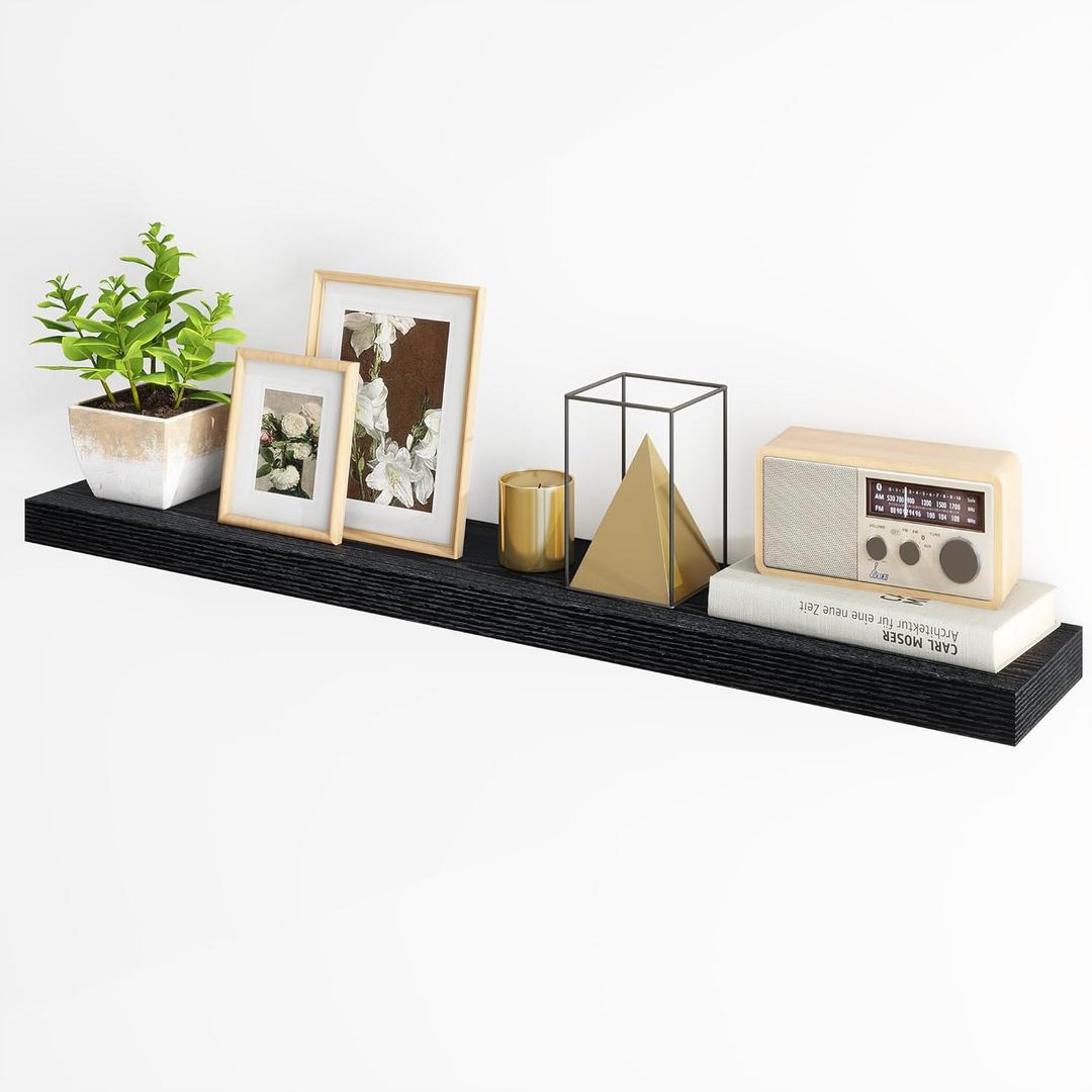 Fun Memories Floating Shelves for Wall, 48" Long Floating Shelves Set of 1, Hanging Shelf with Invisible Brackets, Wood Shelves for Living Room, Bedroom, Kitchen, Black (48'', Set of 1, Black)