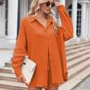 VamJump Women's 2 Piece Outfits Casual Long Sleeve Button Down Shirt and Shorts Tracksuit Matching Sets (Orange, M)