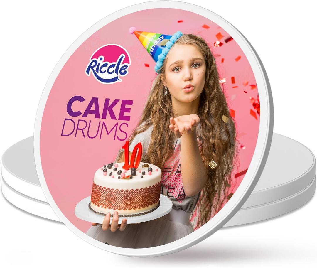RICCLE 18 Inch Cake Drum Pack of 3 - Smooth-Edged - Sturdy Boards Round - Bend Resistant Multi-Layered Cake Base for Minimalist Displays