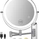 Wall Mounted Mirror with Lights - 15x Magnifing Extended Arm Mirror, 3 Color Lights & 360Swivel Vanity Mirror, 8.5in Bathroom Mirrors for Wall Mounted - Chrome