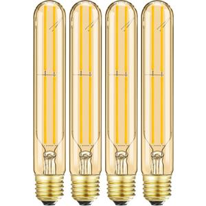 T10 Led Bulb,Dimmable E26 Led Bulbs 6W,E26 Tubular Bulb 60 Watt, 2700K Warm White,7.3in Led Edison Tube Bulb,T10 Amber Glass Cover,4Pack.