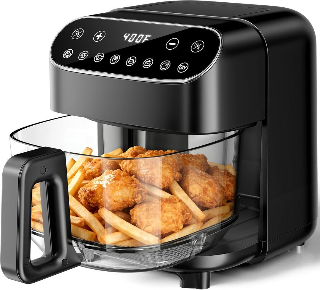 Kismile 5QT Glass Air Fryer, BPA-Free Non Toxic AirFryer with Digital Touch Control, 1500W Portable Airfryer, Dishwasher Safe Basket, Up to 400°F, Cooks with 95% Less Oil(Black), 13.19 x 11.22 x 9.96 inches