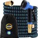 J&B XpandaHose 75ft Expandable Garden Hose with Holder - Heavy Duty Superior Strength 3750D - 4 -Layer Latex Core - Extra Strong Brass Connectors and 10 Spray Nozzle w/Storage Bag (Blue 75)