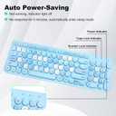 Wireless Keyboard and Mouse Combo, Retro Typewriter Keyboard with Round Keycaps, 2.4GHz USB Cute Wireless Keyboard Mouse for Computer, Desktop, Laptop (Blue Colorful)