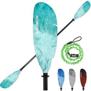 Angler Kayak Paddles Carbon Fiber Shaft and Plastic Blade, Floating Adjustable Fihsing Kayak Oars with Paddle Leash, 230-250cm/90-98 inch, Teal