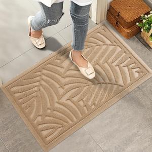 HIYARD Front Door Mat, Absorbent Resist Dirt Welcome Door Mat Indoor Outdoor, Waterproof Doormat, Sturdy Non Slip Backing, Fade Resistant, Low Profile Entry Mat for Entryway, 3624, Beige
