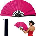 Large Folding Hand Fan, Nylon-Cloth Vintage Retro Fabric Fans, Glitter Bamboo Ribs Chinese Kung Fu Tai Chi Hand Fan for Women, Festival, Dance, Gift, Performance, Decorations