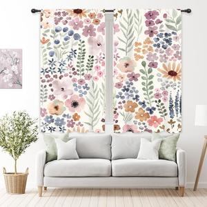 Riyidecor Colorful Floral Curtains Cute Boho Pink Wildflower Trendy Pretty Aesthetic for Girls Rod Pocket Watercolor Plant Leaves Botanical Bedroom Living Room Treatment Fabric 2 Panels 42Wx63H Inch