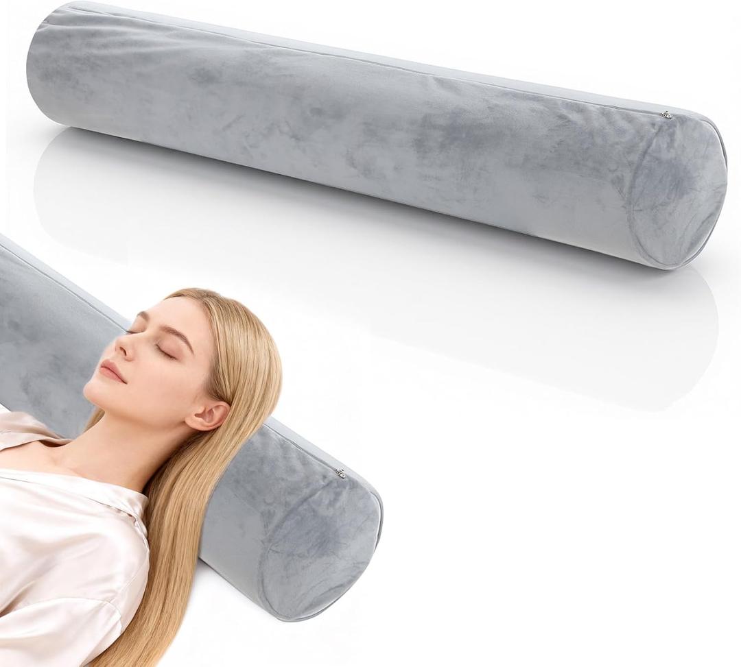 Round Body Pillow Cover, 7.9 x 47Inch/20 x 120cm Round Bolster Roll Body Pillowcase, Full Body Pillowcase with Zipper for Bedroom, Living Room (Only Pillow Covers, No Filler, Gray)