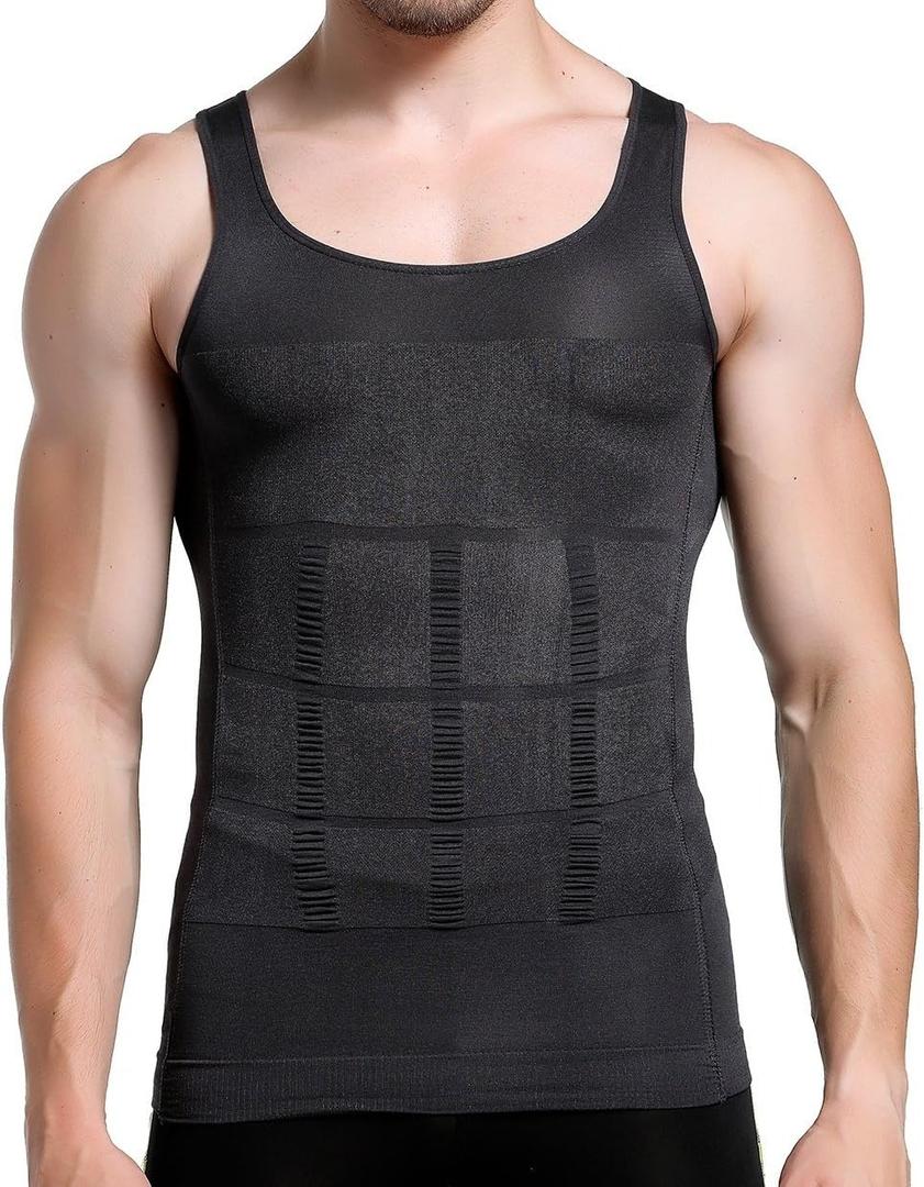 GKVK Mens Slimming Body Shaper Vest Shirt Abs Abdomen Slim (X-Large, Gray)