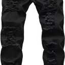 Mens Ripped Jeans Slim Fit Stretch Straight Leg Distressed Denim Pants Big Tall Vintage Casual Streetwear with Pocket, M
