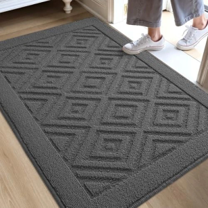 LUMI Washable Indoor Entrance Doormat 24"x36", Absorbent Quick-Dry Door Mat, Dirt Trapper Non-Slip Low Profile Entryway Mats for High Traffic, Grey
