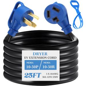 Kanayu 25 FT 3 Prong Dryer/EV Extension Cord 30 Amp Compatible with NEMA 10-30P to 10-30R for Level 2 EV Charging and Dryer Power Flexible Cable STW 10 Gauge Cord with Grip Handle ETL Listed (Blue)