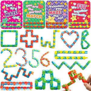 JOYIN 28 Pack Wacky Tracks with Valentines Cards, Twist Track Fingers, Snake Puzzles Fidget Toys for Stress Relief, Gift Exchange, Holiday Birthday Party Favor Valentines Day Cards for Kids School