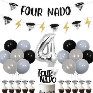 Fournado Birthday Decorations Tornado Themed 4th Birthday Party Decorations Banner Four Nado Cake Toppers Four Nado Garland Storm Theme Birthday Decoration Fournado Storm Weather Birthday Party Supply