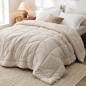 Bedsure Queen Comforter - Comforters Queen Size for All Season, Ultra-Soft Down Alternative & Prewashed Duvet Insert with 4 Tabs - Machine Washable, Linen, 88x88 Inches