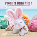 Fluffy Easter Bunny Stuffed Animal with Bow Plush Bunny Toy Cute Huggable Rabbit for Kids & Adults on Easter 6-inch (White)