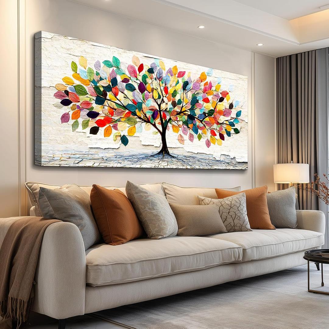 WLWBINTING Canvas wall art for living room Large vintage Wall Decor For Bedroom Modern Office Decoration Abstract Colorful tree of life Paintings Artwork for Walls Pictures Farmhouse Home Decor, 40"L x 20"W
