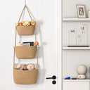 Hanging Storage Baskets, Over the Door Basket, Cotton Wall Baskets Storage, Hanging Door Basket with 4 Hooks