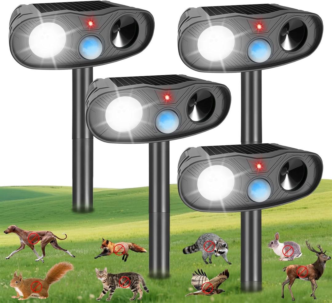 2026 Sonic Racoon Squirrel Fortress Pro Deer Repellent Devices, IP65 Solar Ultrasonic Motion Activated Animal Repeller Outdoor Cat Repellent Fox Deterrent with Light for Rabbit Bear Dog Garden(4)