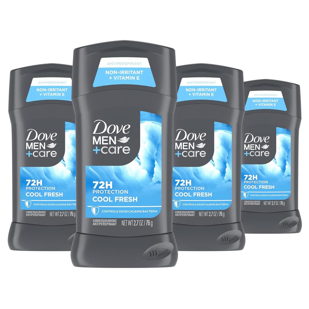 Dove Men+Care Antiperspirant Deodorant Cool Fresh 4 Count for a Long-Lasting Aqua Scent, with 72H Protection, 2.7 oz