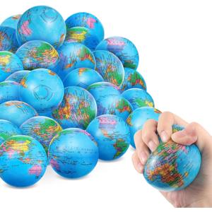 50 Pcs Globe Stress Balls 3 Inch World Stress Balls Mini Globe Planet Soft Foam Stress Ball Toy Bulk Educational for School, Classroom, Party Favors