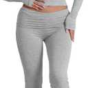BORIFLORS Women's Workout 2 Piece Lounge Sets Long Sleeve Tops Foldover Flare Pants Casual Outfits Tracksuit (Grey) M