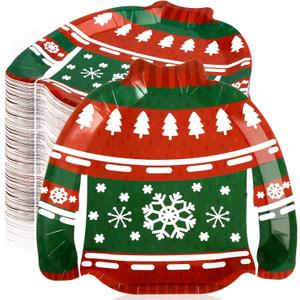 Suttmin 100 Pcs Christmas Paper Plates 9.7" disposable Xmas Dinner Dessert Paper Plates for Christmas Holiday Birthday Winter Party Table Supplies (Sweater)