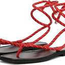 Rope Flat Sandals for Women Strappy Lace Up Square Open Toe Thong Sandals Comfortable Summer Beach Flip Flops Shoes, Size: 7.5