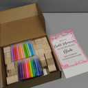 147 Pcs Baby Shower Blocks Games Sets, 80 DIY Blank Wooden Block 42 Stencils 24 Watercolor Marker 1 Decorate a Block Game Sign for Gender Reveal Baby Shower Party Supplies (Pink Ribbon)