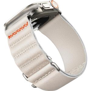 Suitisbest Sport Bands Compatible with Apple Watch Ultra Band 49mm 46mm 45mm 44mm 42mm 38mm 40mm 41mm, Stretchy Nylon Sport Loop Strap for iWatch Series 11 10 9 8 7 6 5 4 3 2 1, SE 3 2 1, Ultra 3 2 1 (Leather-Starlight)