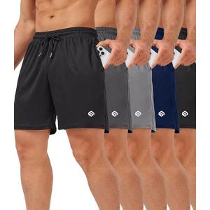 lomsoe 5 Pack Gym Shorts Men 5 Inch Quick Dry Mesh Shorts Men Lightweight Training Athletic Running Shorts with Pockets(Black,black,dark Gray,navy,light Gray,2XL)