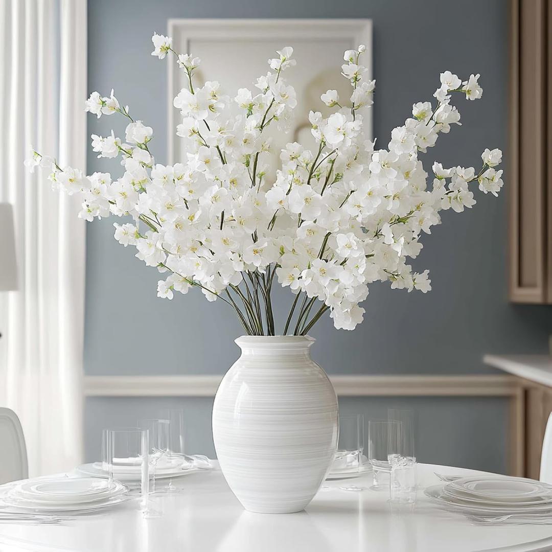 Daifunli 6 Pcs Artificial Cherry Blossom Branches Silk Fake Cherry Blossom Flowers 43 Inch Faux Stems for Spring Home Decor, Table Centerpieces, Wedding Bouquets(White,Mixed)