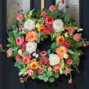 24 Inch Spring Wreaths for Front Door Outside,Handcrafted Spring Door Wreath with Roses,Eucalyptus Greener y& Bird Nest Eggs,Luxury Summer Wreaths for Front Door for Porch Home Wall Window