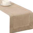 Tosewever Decorative Hemstitch Linen Table Runner Farmhouse Style Tabletop Collection Handcrafted Table Runners for Everyday Dining Wedding Party Holiday Home Decor (14 x 72 Inches, Light Coffee)