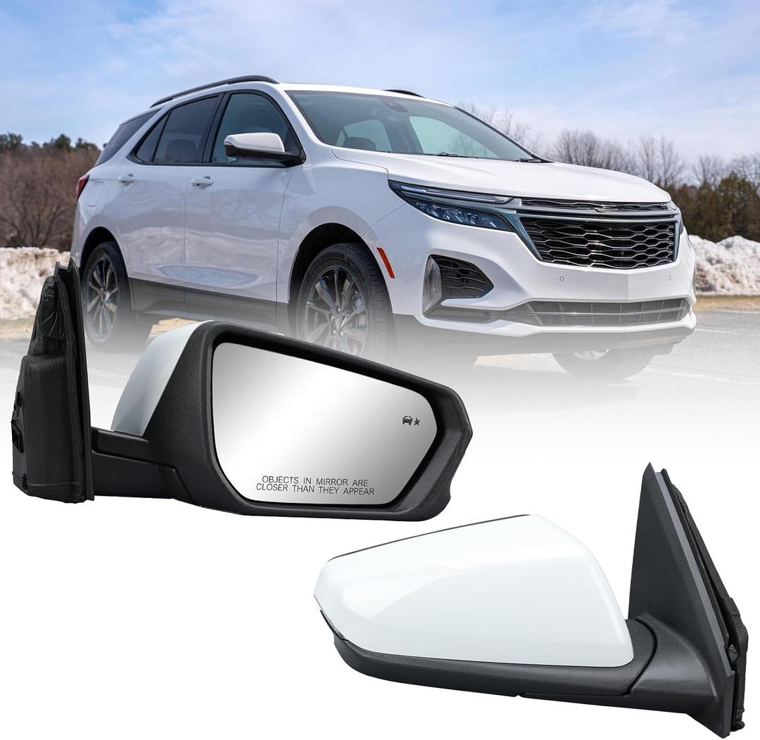 Passenger Side Mirror Compatible With 2018 2019 2020 2021 2022 2023 2024 Chevy Equinox GMC Terrain Mirrors With Power Glass Heated Turn Signal Blind Spot Replaces #84225387(White)8 Pins