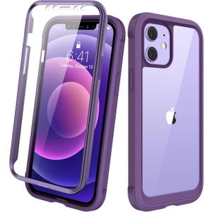 Diaclara Designed for iPhone 12/12 Pro Case, Full Body Rugged with Built-in Touch Sensitive Anti-Scratch Screen Protector, Soft TPU Bumper for iPhone 12/12 Pro 6.1" (Purple and Clear)