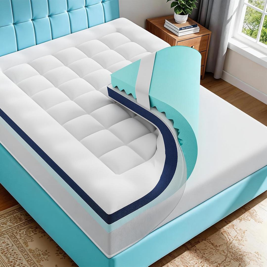 4 Inch Dual Layer Memory Foam Mattress Topper Queen for Back Pain (60"x80")