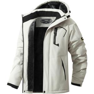 Men's Ski Jacket Warm Winter Snow Coat Waterproof Mountain Windbreaker Snowboarding Jacket Hooded for Hiking Travel (Large, Light Gray)