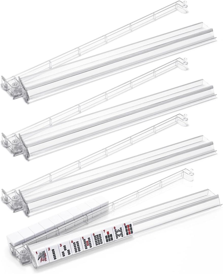 Mahjong Racks with Pushers, 4PCS Mahjong All-in-One Tile Rack and Pusher, Clear Acrylic American Majiang Tile Racks with Built-in Pushers, Transparent