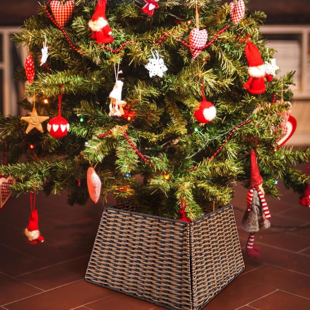 Liliful 23 Inch Woven Christmas Tree Collar - Seagrass & Water Hyacinth Rattan Wicker Farmhouse Tree Skirt (Brown)