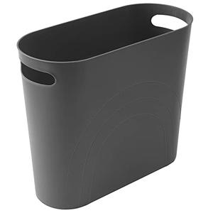 rejomiik Small Can, 3.5 Gallon Slim Garbage Can Plastic Waste Basket with Handles Container Bin for Narrow Spaces Bathroom, Bedroom, Kitchen, Office at Home, Dark Gray