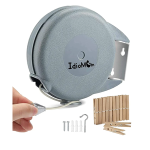 Idiomum Retractable Clothesline Indoor Outdoor Heavy Duty 40 Feet - PVC Clothes Line Retracting - Clothesline with Wall Mount - Retractable Laundry Line for Drying Clothes with 12 Clothes Pins
