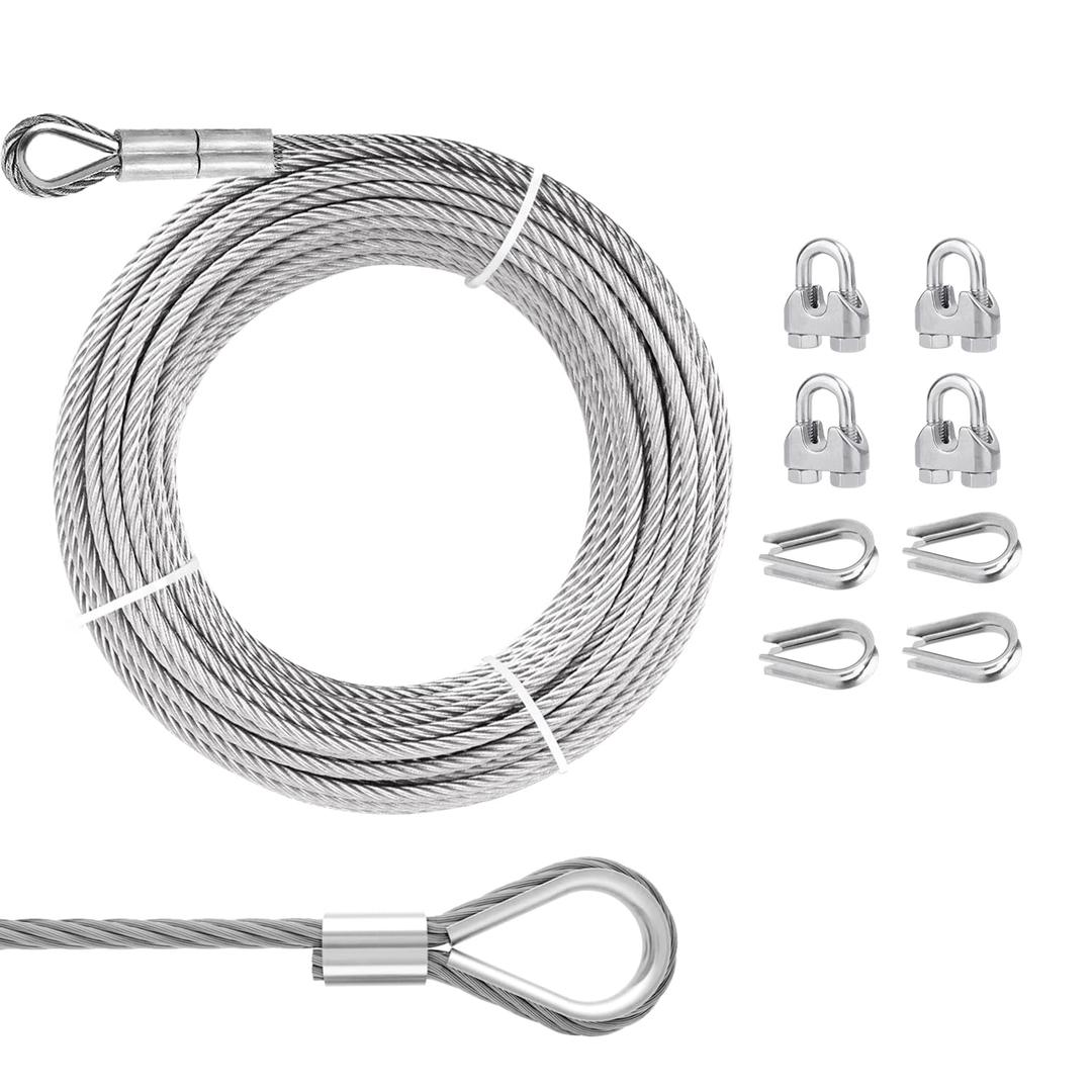 3/8 Stainless Steel Cable, PIUM 30Ft Wire Rope, Aircraft Cable with 7x19 Strands and 12000lbs Breaking Strength, 304 Stainless Steel Wire Rope with Loops for Winch Cable, Boat Lift Cable