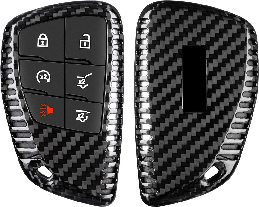 T-carbon Key Fob Cover Compatible with GMC with Key Chain, Real Carbon Fiber Key Fob Protector Compatible with GMC Sierra Yukon Denali, Chevrolet Silverado Suburban Tahoe 2021-2026,Black