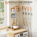 11 Pack Broom Holder Wall Mount Self Adhesive,Broom and Mop Organizer Wall Hanging with Cleaning Supplies Organizer and Utility Hooks Grippers,Broom Hanger Storage Rack for Closet Cabinet Laundry Room