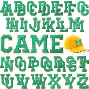 WILLBOND 52 Pcs Chenille Letter Patches A-Z, Self Adhesive Alphabet Patches 2.2/2.8 Inch for Clothes, Bags, Hats DIY, Name Craft & Personalized Valentines Wedding Gifts (Dark Green, 2.8 Inch)
