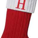 19.5 inch Red Knit Christmas Stockings,Personalized Embroidered Letter Christmas Stocking,Family Holiday Xmas Party Decor (Initial H)